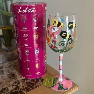 Brand New Lolita "BFF" 15 oz. Hand Painted Wine Glass Best Friends Colorful Gift